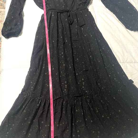 Anthropologie Moon River Midi Dress Black Chiffon Stars Long Sleeve SZ M  NWT - Picture 9 of 9